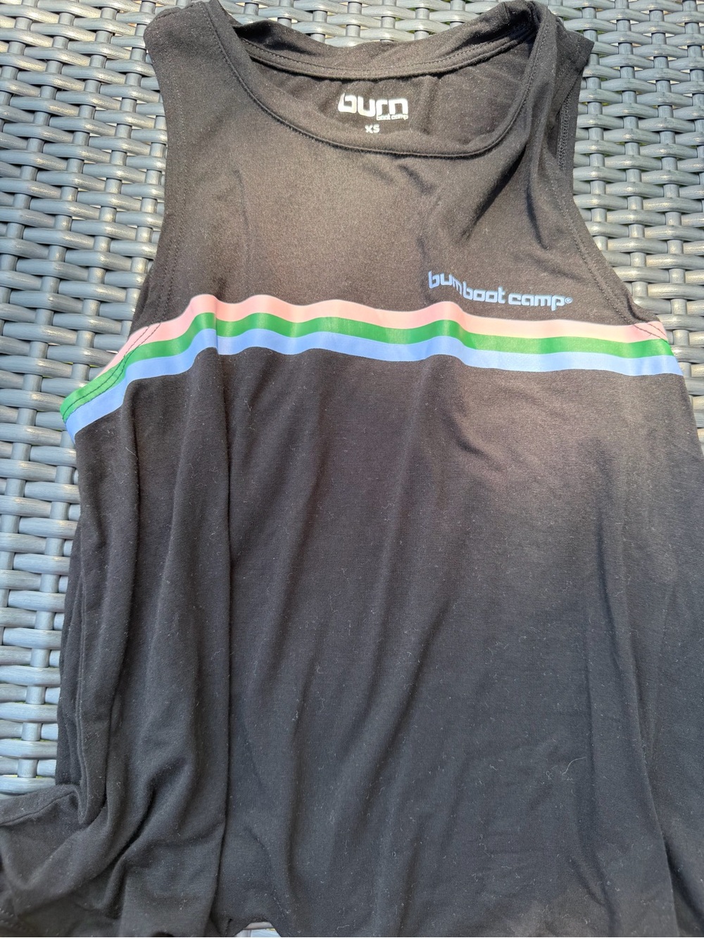 burn boot camp Women's Black Tank Top with Multicolor Stripe XS